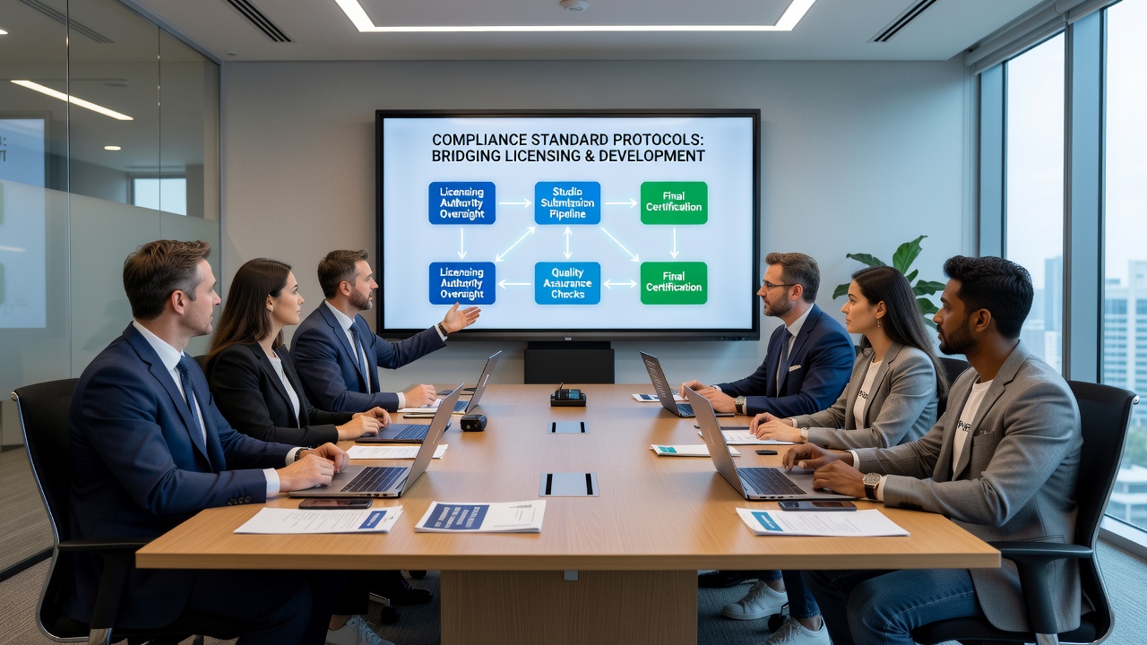 Development team analyzing tournament server logs and compliance metrics during a collaborative session
