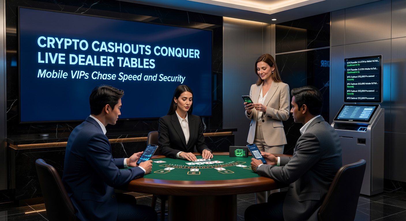 Comparison chart of cashout times: crypto instant vs. bank wires taking days, with mobile VIP icons and live dealer elements