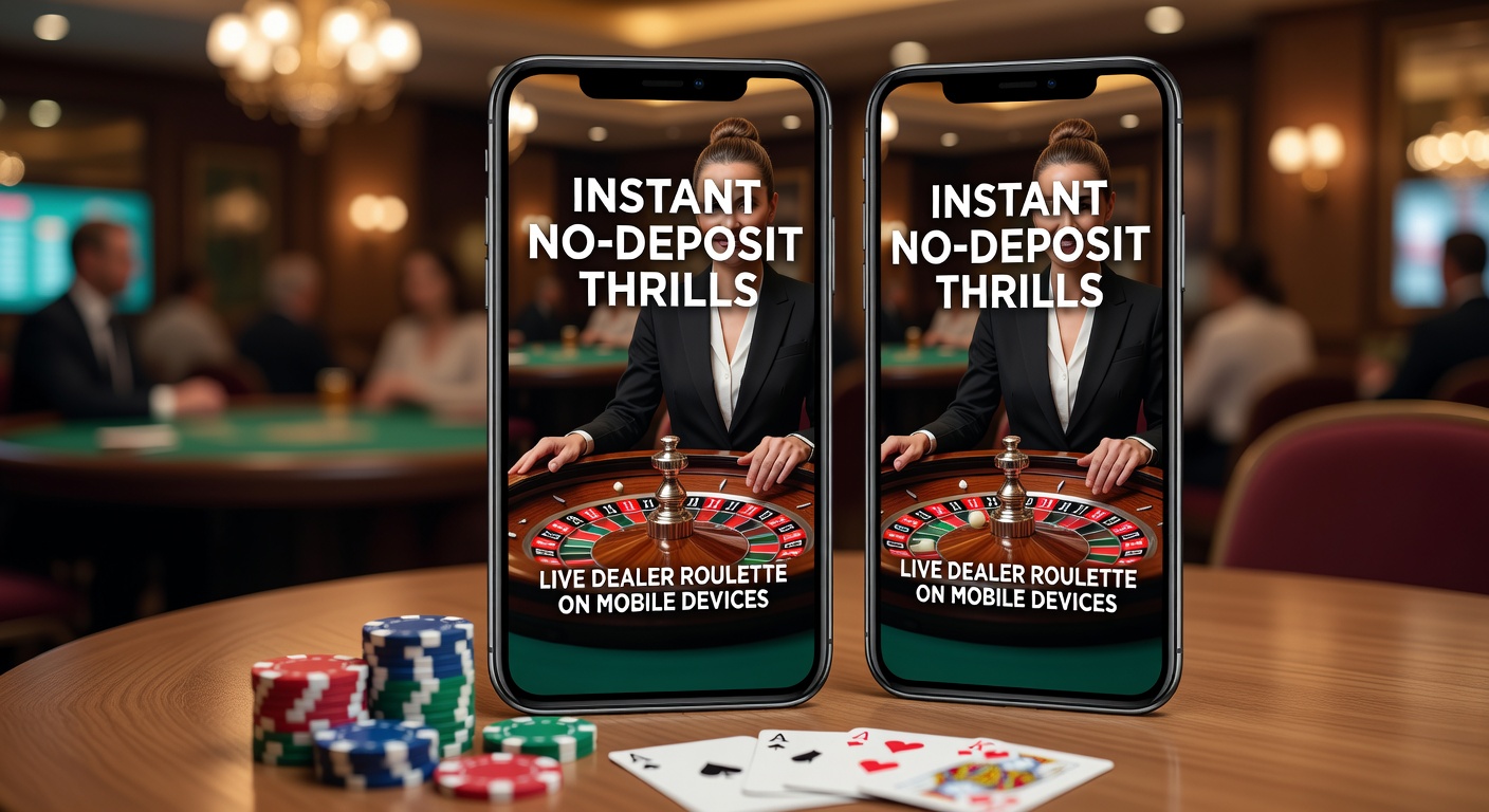Smartphone screen showing a live dealer spinning a roulette wheel with instant no-deposit bonus credits activated