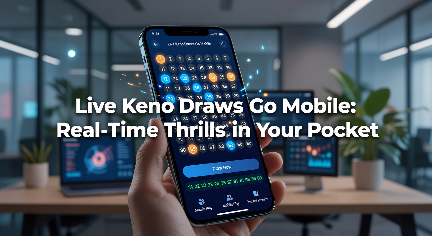 A smartphone screen displaying a live Keno draw with animated balls bouncing in real-time, capturing the excitement of mobile gaming